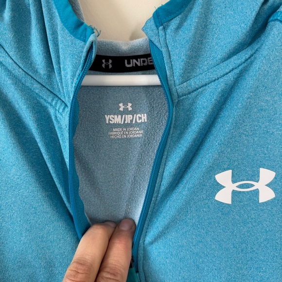 Under Armor Youth Small Girls Quarter Zip Hoodie Blue - Picture 2 of 4